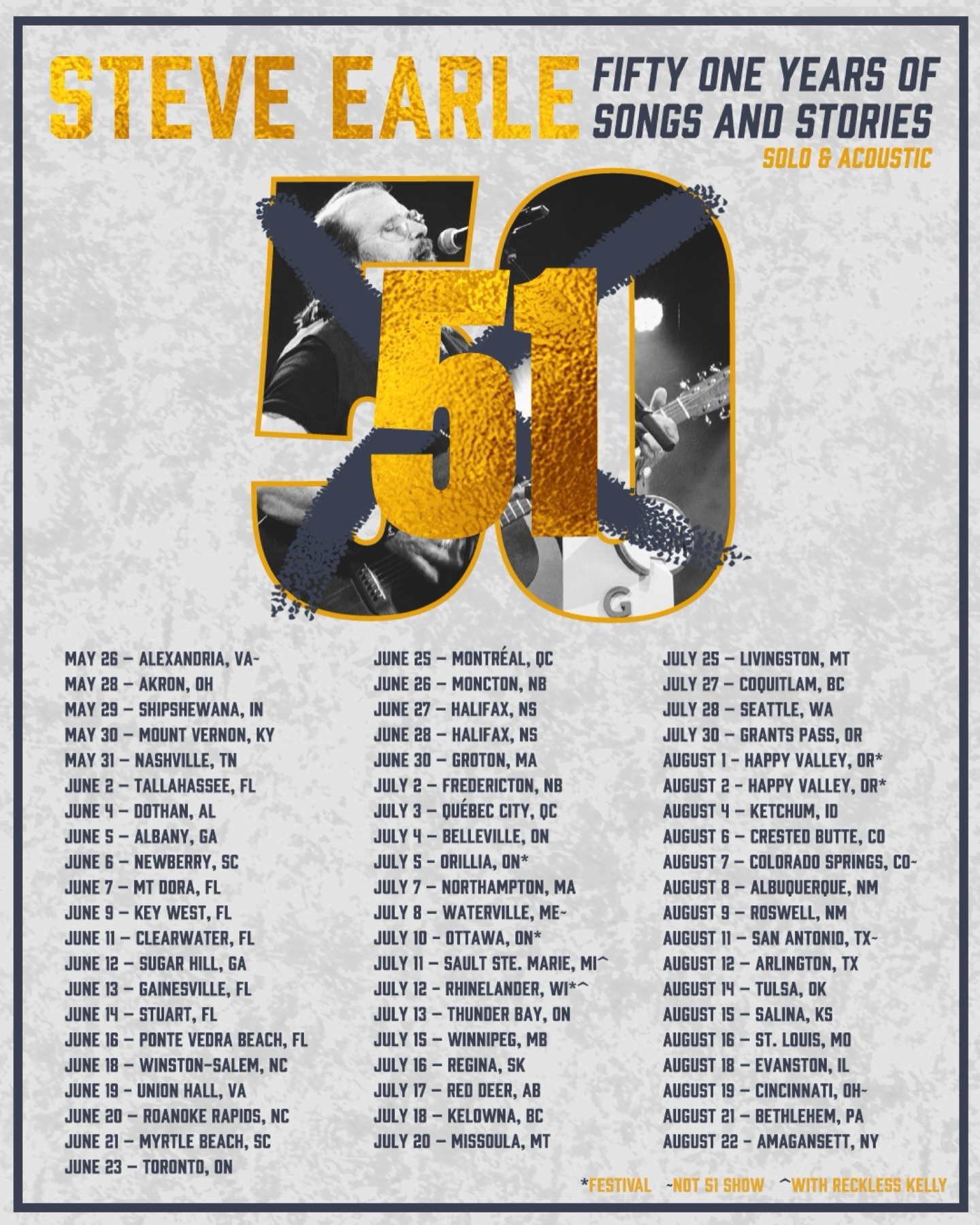 Steve Earle 51 Years of Songs and Stories Tour Poster 2026